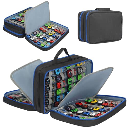KISLANE 96 Toy Cars Storage Case - Compatible with Matchbox Cars, Small Dolls (Bag Only) (Black)