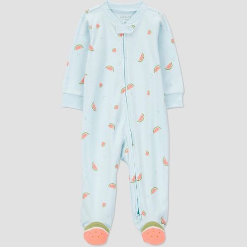 Carter's Just One You®️ Baby Girls' Zipper Sleep N' Play - Blue 3M: Cotton Footed Pajamas, Watermelon Pattern