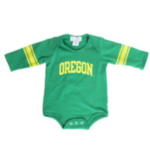 Infant Green Third Street Cotton Stripe on Sleeve Yellow Arched Oregon Onesie