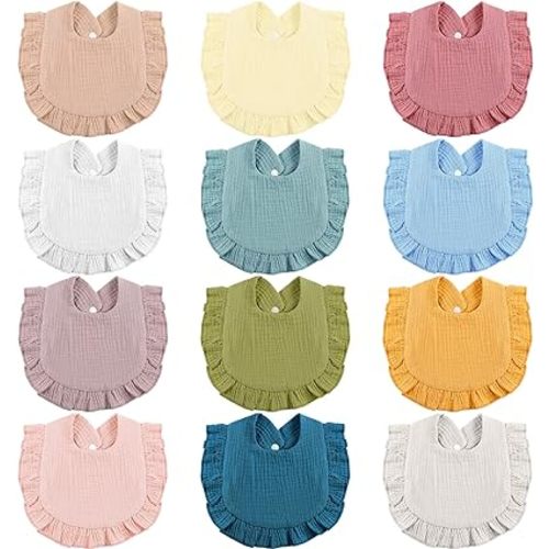 JaGely 12 Pieces Baby Muslin Bibs Bandana Drool Bibs for Boys and Girls Soft Adjustable Baby Cotton Teething and Drooling for Toddler Infant