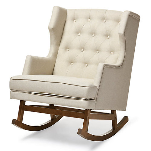 Baxton Studio Iona Button-Tufted Wingback Rocking Chair in Beige