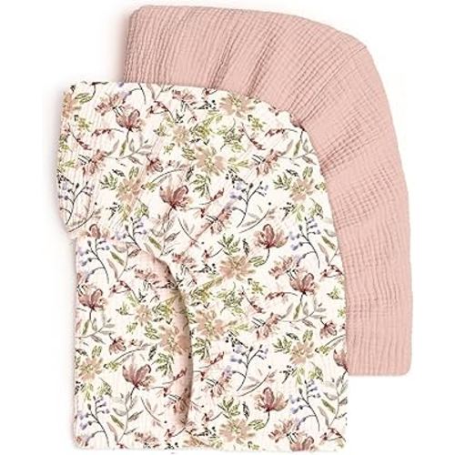 lulumoon Fitted Crib Sheets 2-Pack: Soft Muslin Cotton for Standard Crib - Boho Floral Print for Baby Girls Nursery Bedding & Gift