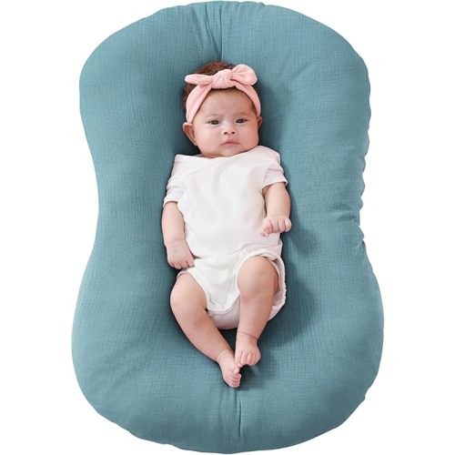 FUNUPUP Muslin Baby Lounger Cover Compatible with Snuggle Me Lounger, Infant Lounger Pillow Cover for Newborn, Removable Newborn Lounger Cover for Boys and Girls, Blue