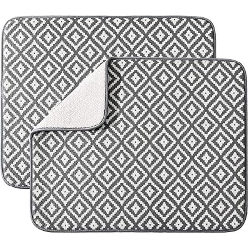 Dish Drying Mat for Kitchen 2 Pack, Ultra Absorbent Microfiber Dishes Drainer Mats by Subekyu,19.2 by 15.8 Inch(Rhombus)