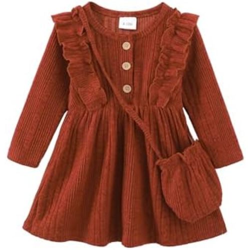 Kucnuzki Baby Girl Dress Toddler Girl Clothes Long Sleeve Ruffle Dress Fall Winter Casual Dresses Cute Outfits for Kids