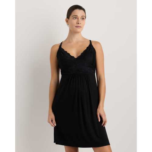 Bamboo Jersey Lace Detail Maternity & Nursing Nightgown in Black