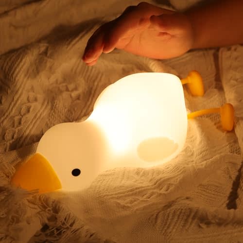 Cozy Lying Goose Night Light, Dimmable 3 Colors Night Light for Baby Nursery, Squishy Cute Light for Kids, Rechargeable Companionship Lamp for Baby, Goose Baby Items Gifts, Decor