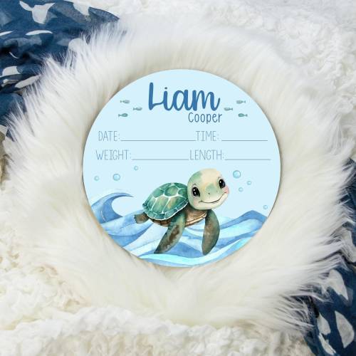 Turtle Birth Stat Sign, Ocean Birth Stat Sign, Round Wood Birth Stat Sign, Sea Turtle Sign, Personalized Birth Stat Sign, Newborn Gift O33