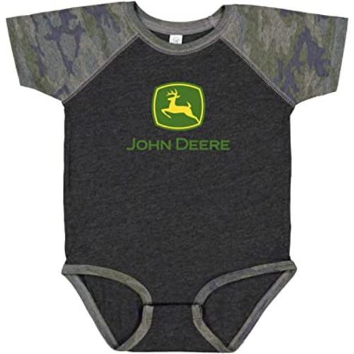 John Deere Baby Boy Logo One Piece Bodysuit Raglan-Dark Heather-18M