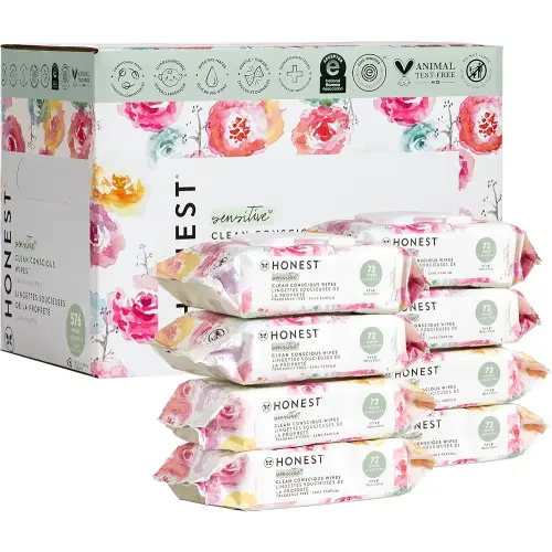 The Honest Company Clean Conscious Unscented Wipes | Over 99% Water, Compostable, Plant-Based, Baby Wipes | Hypoallergenic for Sensitive Skin, EWG Verified | Rose Blossom, 576 Count