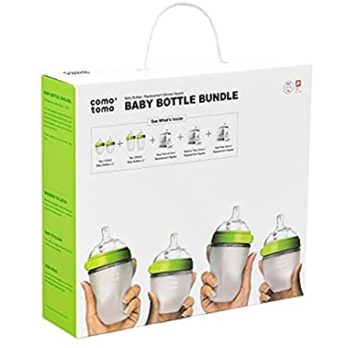 Comotomo Baby Bottle Bundle, Green, (7 Piece Set)