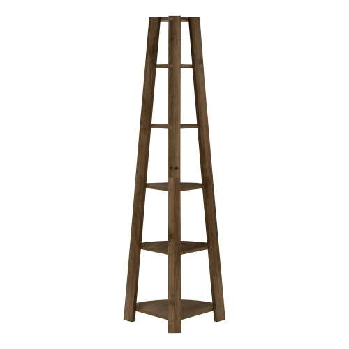 Monarch Specialties Tall Bookcase, 5-Tier Corner Etagere, 72"H, Wood Walnut Laminate for Office & Bedroom