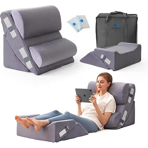 6PCS Wedge Pillow Set for After Surgery, Back Support Pillow for Bed, Bed Wedge Pillow for Post Surgery, Back Rest Pillow for Sitting in Bed, Pillow for Back Pain Relief, Plush Grey