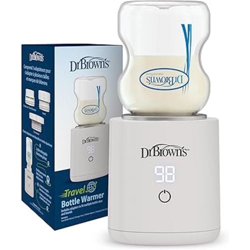 Dr. Brown's Travel Baby Bottle Warmer, Quickly Warms Breast Milk and Water for Formula On-The-Go, Portable, Rechargeable, Cordless with 3 Bottle Adapters