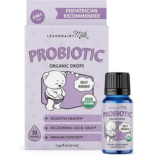 Legendairy Milk Baby Probiotic Drops Organic - Colic and Gas Drops for Newborns & Toddlers - Digestive Support, Constipation Relief - Toddler Probiotic Supports Occasional Diarrhea & Gas, 33 Servings
