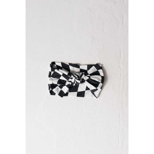 Bamboo Head Wrap | Black & White Wavy Checkerboard
