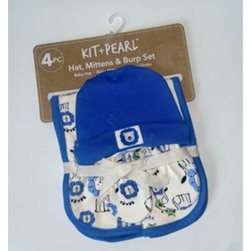 Kit+Pearl - Hat, Mittens & Burp Set Blue Lions