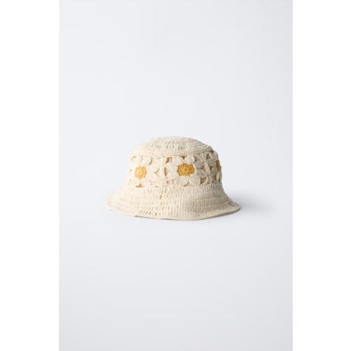CROCHET FLORAL BUCKET HAT - Sand | ZARA United States