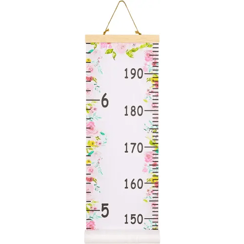 Beinou Baby Growth Chart Ruler for Kids Wood Frame Height Measure Chart 7.9in x 79in Canvas Hanging Height Growth Chart