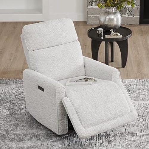 CHITA Electronic Power Recliner Chair Swivel Glider, FSC Certified Modern Nursery Rocking Chair with USB and Type-C Ports, Boucle White