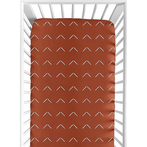 Sweet Jojo Designs Boho Arrow Boy Girl Fitted Crib Sheet Baby Toddler Bed Nursery - Burnt Orange Rust Modern Bohemian Farmhouse Southwest Shabby Chic Designer Arrows Geometric Diamond Tuft Collection