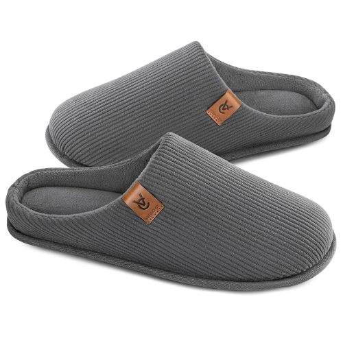 VeraCosy Men's Cozy Slip-on Slippers Corduroy Memory Foam Indoor House Shoes
