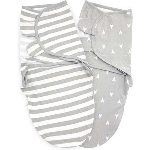 Bublo Baby Swaddle Sleep Sack with Zipper - Swaddles for Newborns - 2 Pack Cotton Baby Swaddles for 0-3 Months - Infant Sleeping Swaddle Sack – Adjustable Swaddle Blanket Wrap (Grey Arrow)