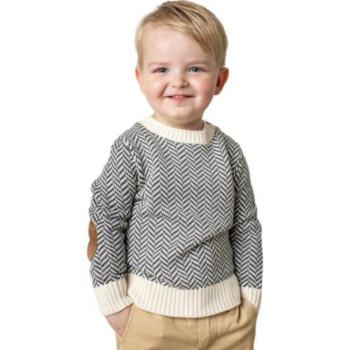 Baby Boys' Organic Intarsia Crew Neck Sweater with Elbow Patches, Infant, 6-12M