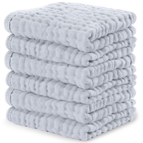 Baby Washcloths Muslin Cotton, Large 10”x10” by Comfy Cubs (Sage, Pack of 6)