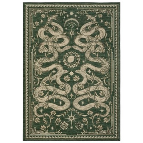5'x7' Washable Snake Print Large Living Room Rugs, Animal Print Forest Bedroom Carpet, Soft Non Slip Floor Cover for Kitchen Dining Room, Green