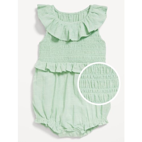 Sleeveless Ruffle-Trim Smocked One-Piece Romper for Baby