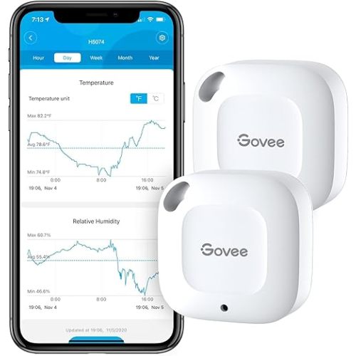 Govee Bluetooth Hygrometer Thermometer, Wireless Thermometer, Mini Humidity Sensor with Notification Alert, Data Storage and Export, 262 Feet Connecting Range, 2 Pack
