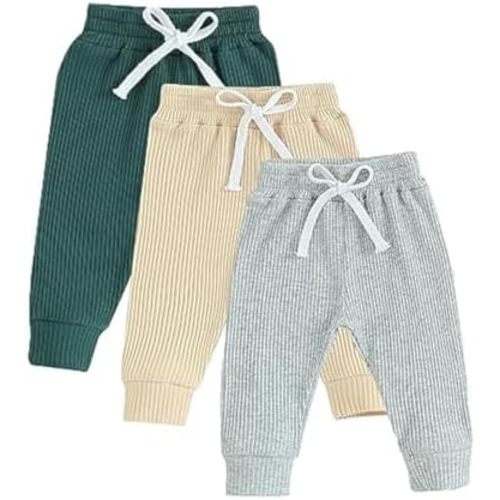 3Packs Unisex Baby Clothes Toddler Baby Boy Girl Joggers Pants Solid Drawstring Sweatpants Fall Winter Outfit