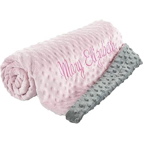 berry bebe Personalized Baby Blanket with Name, Custom Baby Blanket for Girls, Personalized Baby Gifts, Plush and Cozy Pink Minky Dot, Gifts for Newborn, Newborn Essentials