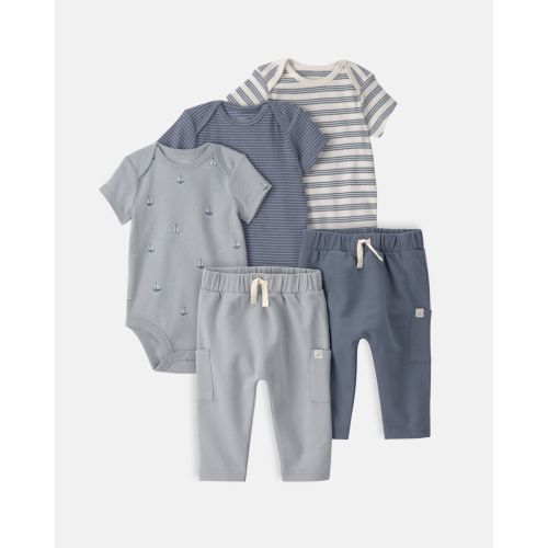Baby 5-Piece Organic Cotton Bodysuits & Joggers in Sail Away Print - Little Planet | Carter's
