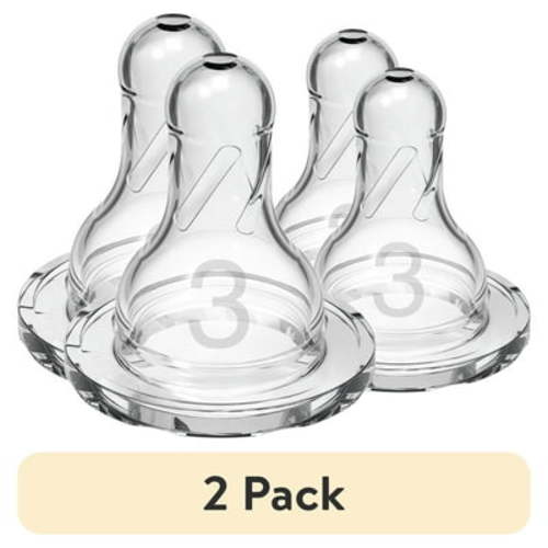 (2 pack) Dr. Brown's Natural Flow Level 3 Narrow Baby Bottle Silicone Nipple, Medium Flow, 3m+, 100% Silicone Bottle Nipple, 2-Pack
