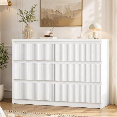 Jocoevol 6 Drawer Dresser, White (15.7" D x 47.3" W x 31.6" H)