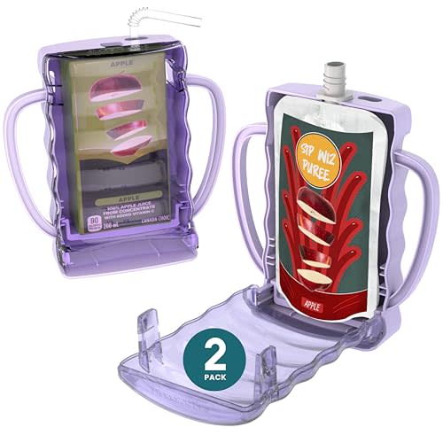Dinneractive Sip Wiz - Baby Pouch Holder No Squeeze Pouch Food Pouches & Juice Box Holder - Anti-Squeeze Yogurt Pouch Reusable Toddler Essentials 2 Pack