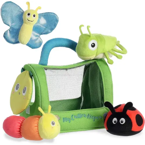 Aurora® Engaging Baby Talk™ My Critter Keeper™ Baby Stuffed Animal - Sensory Delight - Interactive Learning - Multicolor 8 Inches