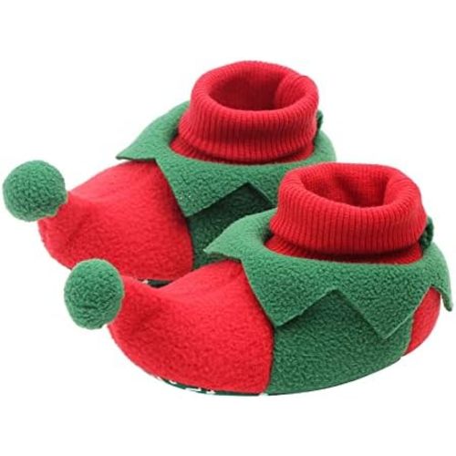 DSORVICD Newborn Baby Christmas Shoes Santa Slippers Booties Elf Fleece Shoes Winter Warm First Walking Shoes