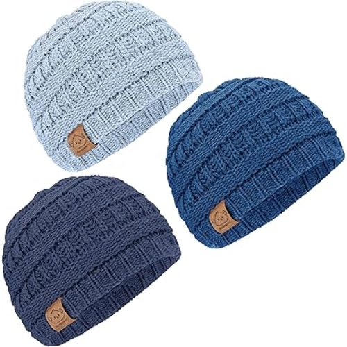 3-Pack Baby Beanies, Baby Hats - Newborn Hats, Baby Boy Hats, Baby Girl Hats, Newborn Beanie, Baby Winter Hat, Baby Hat, Baby Boy Beanie, Baby Girl Beanie, Infant Beanie, Toddler Beanie (Cobalt, M)