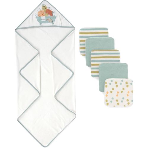 Baby Hooded Towel and Washcloth Set for Infants, Boys and Girls 6-12 Months (Drippy Dinos)