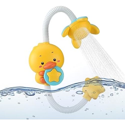 Baby Bath Shower Head，Electric Duck Bath Shower Toy, Baby Bath Toy with Soft Hose &Adjustable Sprinkler, Fun Water Play for Toddlers, Infant Shower Gift for Boys &Girls