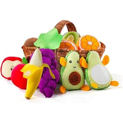 Play Food for Toddler 1-3 Year Old, Fruit Basket Plush Toy Sets, Montessori Pretend Food Kitchen Sensory Toys for Kids 18 Months, Pretend Sorting Fruit Toys for Boys Girls Gift Educational Toys