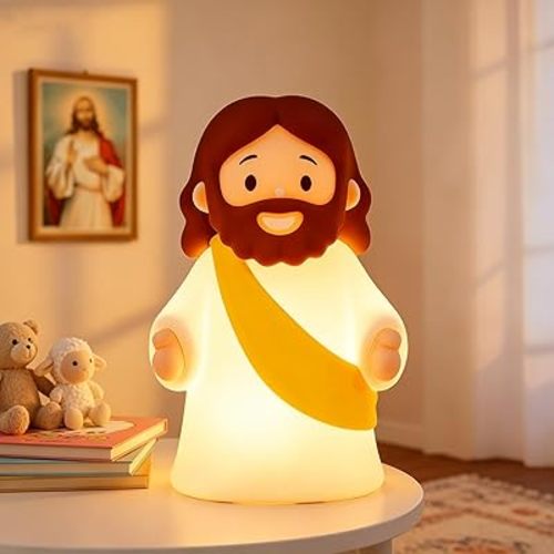 magical JD Little Jesus - Lámpara de noche de silicona, lámpara de noche recargable regulable al tacto para guardería y niños, regalo religioso ideal para Navidad, Pascua y bautismo (amarillo)