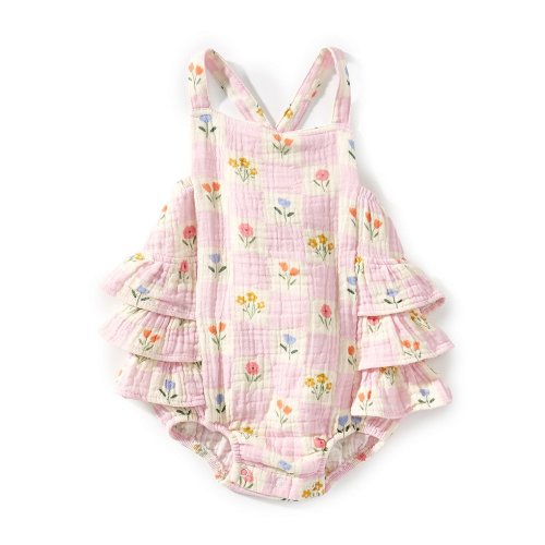 Angel Dear Baby Girls Floral Check Sunsuit Romper