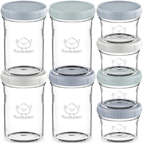KeaBabies 4pk 8oz & 4pk 4oz Glass Baby Food Containers with Lids - Leak-Proof, Microwavable Small Glass Jars, Baby Purees & Toddler Snack Storage Containers, BPA-Free, Dishwasher & Freezer Safe(Slate)