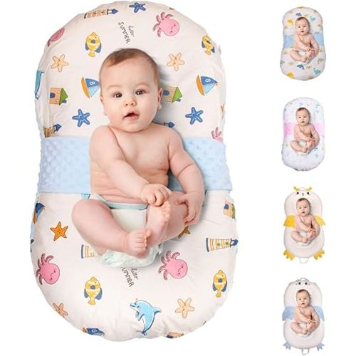 Baby Lounger for Newborns and Infants, Portable Co-Sleeping Bed with Pillow & Foot Rest - 100% Cotton, Snug, Travel-Friendly, Breathable Fabric, Ideal for Cribs & Floor - Sprinta (Starry Dreams)