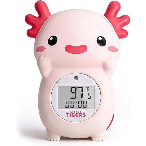 Baby Bath Thermometer, Digital Temperature Water Thermometer, Safety Bathtub Floating Toy for Baby, Infants, Toddlers - Pink Axolotl with Timer