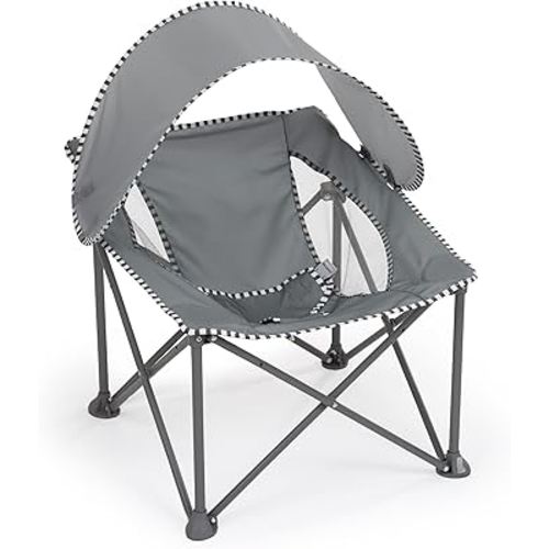 Bright Starts Pop 'N Chill Travel Seat, Indoor/Outdoor Use, Infant Seat with UPF 50+ Canopy, Grey, Ages 0-6 Months